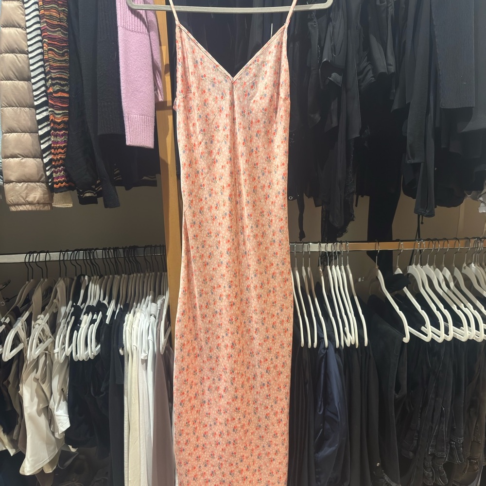 Jill Stuart Peach Floral Slip Dress with Coral and Blue Accents